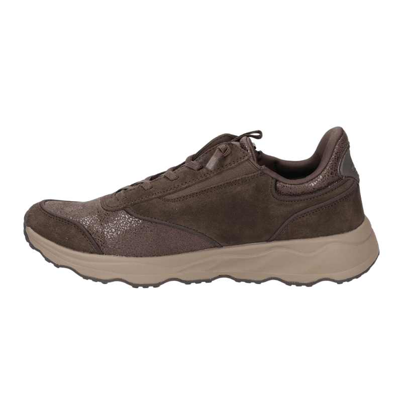 Elegante zapatilla de mujer Waldläufer marrón de ajuste ancho y detalles de piel, vista lateral