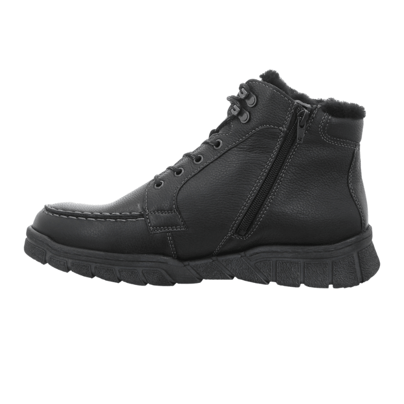 Bota de hombre Waldläufer negra con cordones y cremallera interior, forro cálido y suela robusta