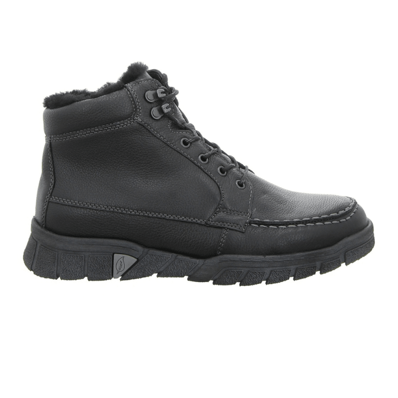 Bota de hombre Waldläufer negra de cuero napa con cordones y forro cálido, vista de lado