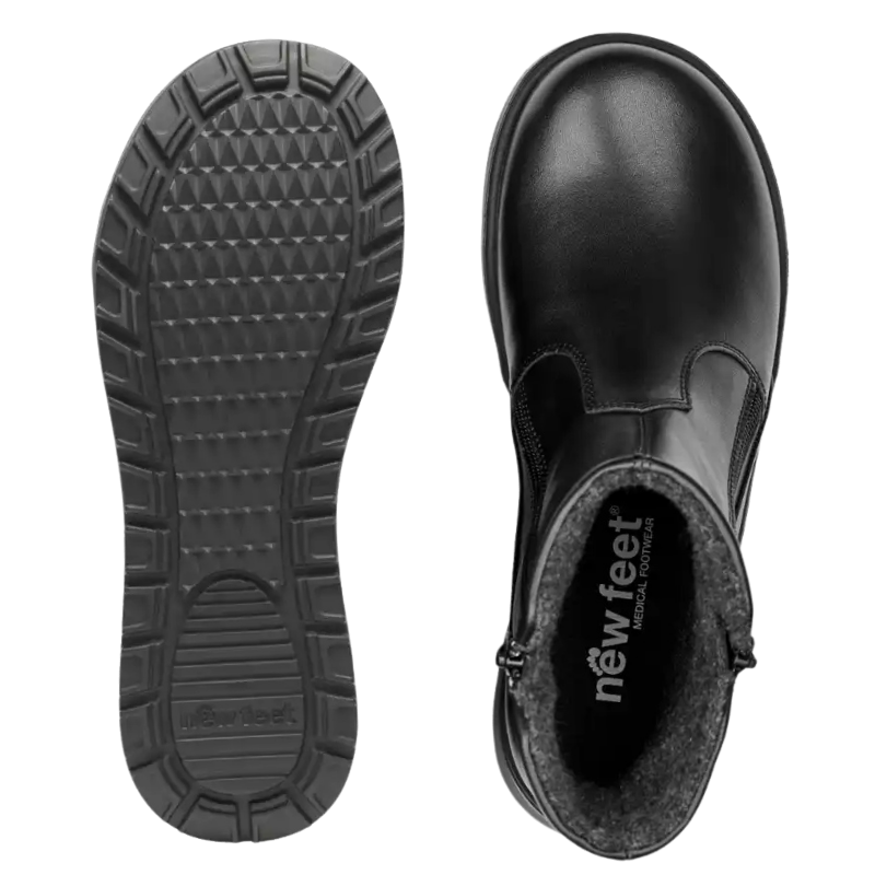 Bota con 2 cremalleras, 110-Cuero liso, negro