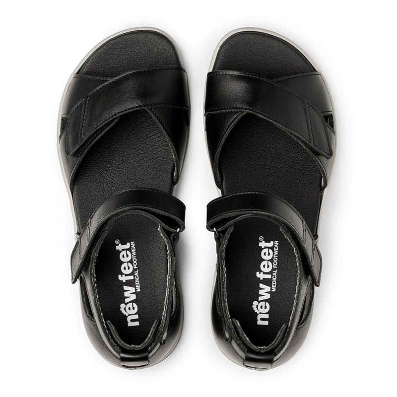 New Feet damesandal i læder - Sort - Seniorshop