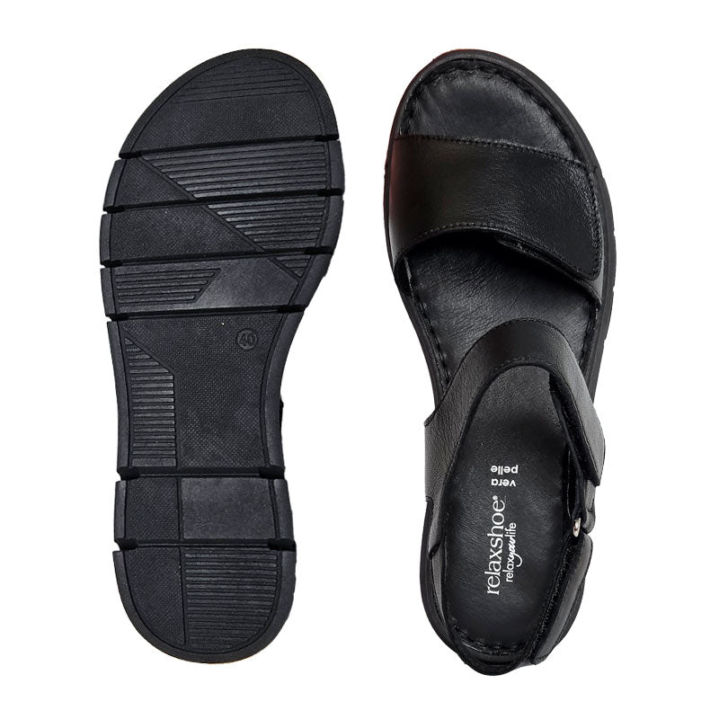 Relaxshoe damesandal med kilehæl - Sort - Seniorshop