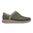 Zapato de ocio Skechers verde oliva para mujer, vista lateral, con parte superior acolchada y ribete de punto