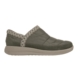 Zapato de ocio Skechers verde oliva para mujer, vista lateral, con parte superior acolchada y ribete de punto