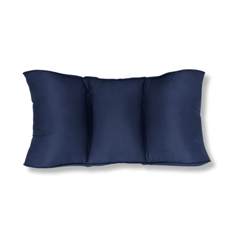 Cojín lumbar azul con fibras naturales, dividido en tres cámaras para soporte estable