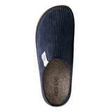 Zapatilla de hombre Rohde azul oscuro vista directamente desde arriba, con la suave plantilla de fieltro