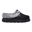 Zapatilla de casa Skechers negra para mujer con efecto ante, pelo sintético gris y suela gruesa, vista lateral
