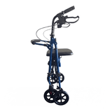 Andador Ibis azul visto de lado en estado plegado, mostrando su diseño compacto
