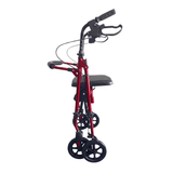 Andador Ibis rojo plegado visto de lado, mostrando su diseño compacto