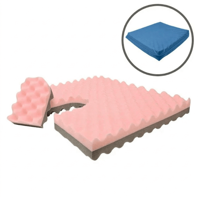 Trykaflastende siddepude med halebensudskæring