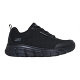 Zapatilla Skechers impermeable negra para hombre vista de lado con cordones y parte superior de malla