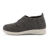 Zapatilla de casa New Feet gris antracita de lana, vista lateral sin la tira de velcro