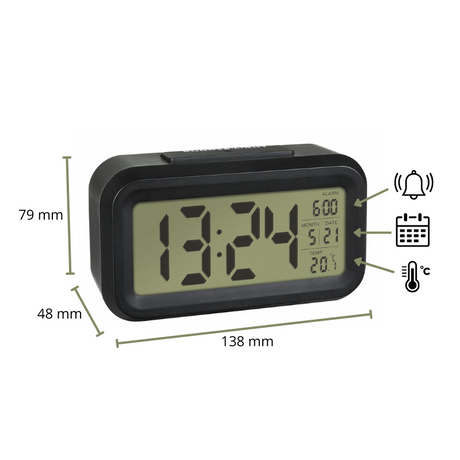 Reloj despertador con Display LCD - Negro