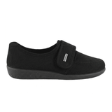 Zapatilla de casa Rohde negra para mujer con velcro y suela de goma antideslizante, vista lateral