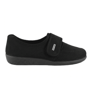 Zapatilla de casa Rohde negra para mujer con velcro y suela de goma antideslizante, vista lateral