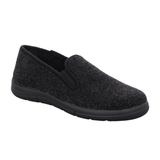 Zapatilla de hombre Rohde negra de fieltro con suela antideslizante, vista en ángulo frontal