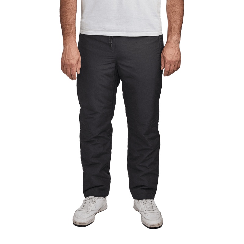 Vista frontal de pantalones de ocio Dobsom negros con cintura elástica y cordón