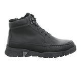 Bota de hombre Waldläufer negra de cuero napa con cordones y forro cálido, vista de lado