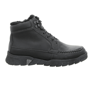 Bota de hombre Waldläufer negra de cuero napa con cordones y forro cálido, vista de lado