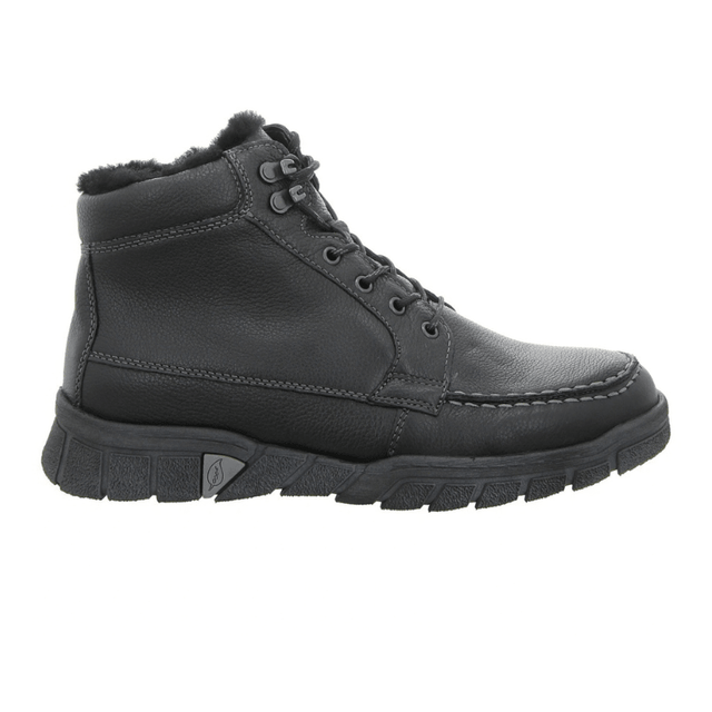 Bota de hombre Waldläufer negra de cuero napa con cordones y forro cálido, vista de lado