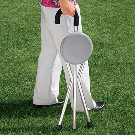 Bastón-silla plegable con asiento y tres patas