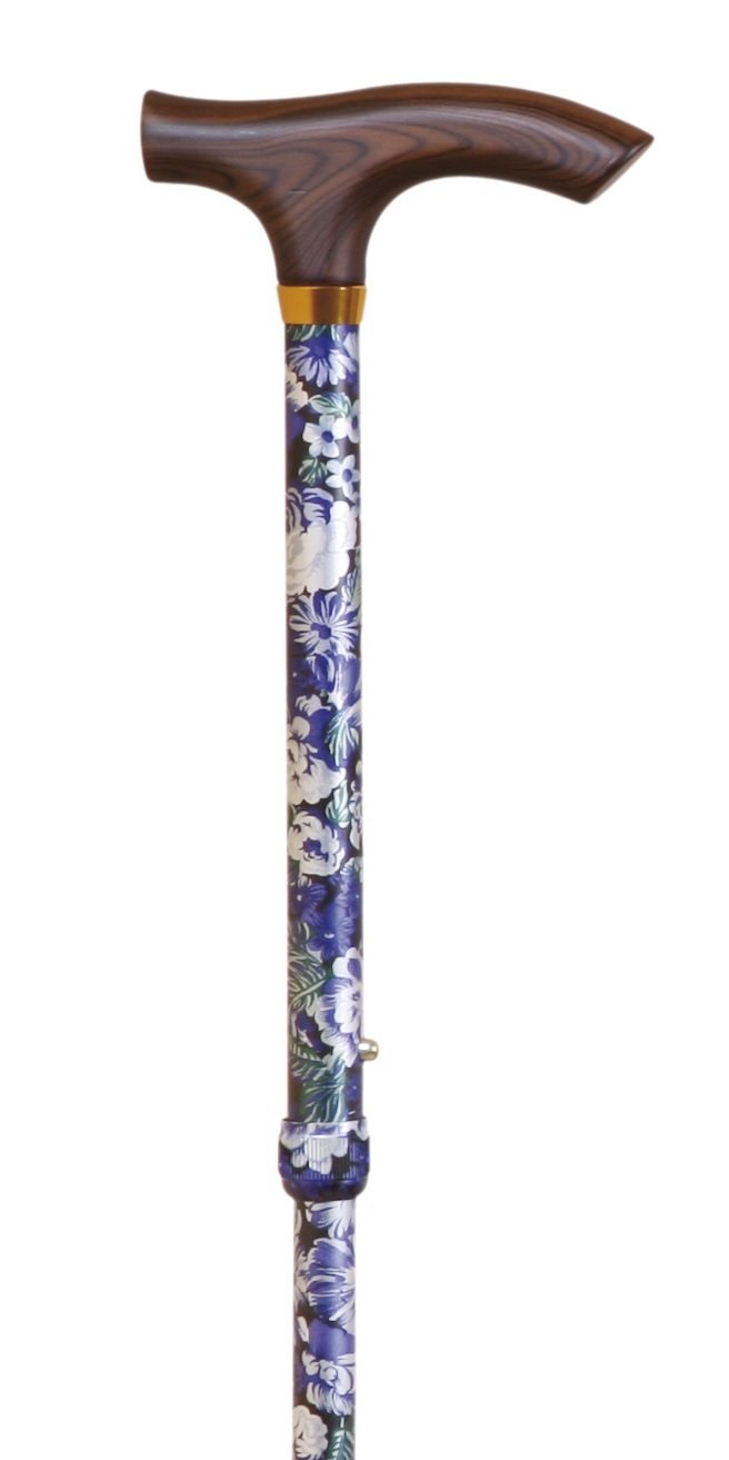 Sammenklappelig stok - Blå blomstret - Seniorshop