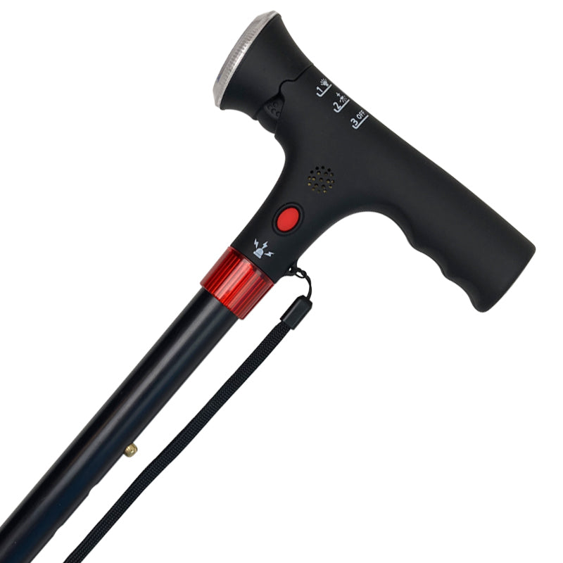 Bastón plegable con luz y alarma